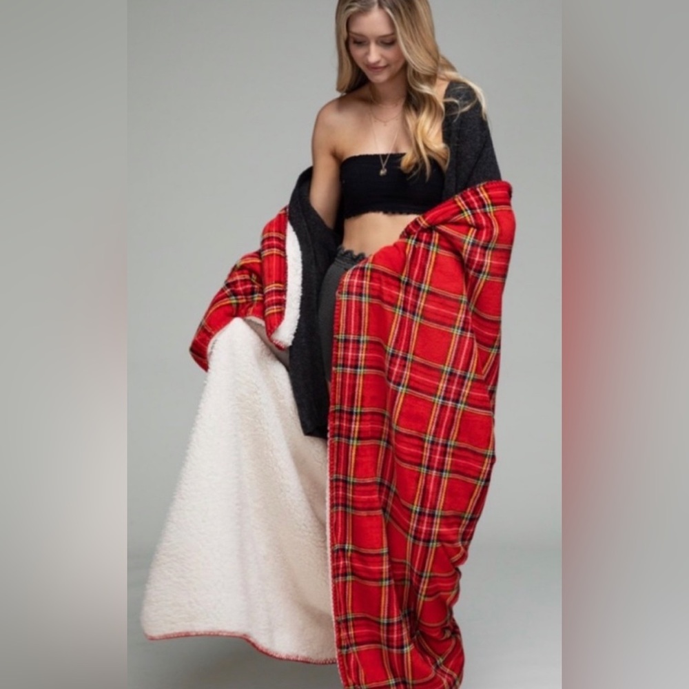 Plaid Sherpa Blanket ~ Quality Made ~ Red Plaid
